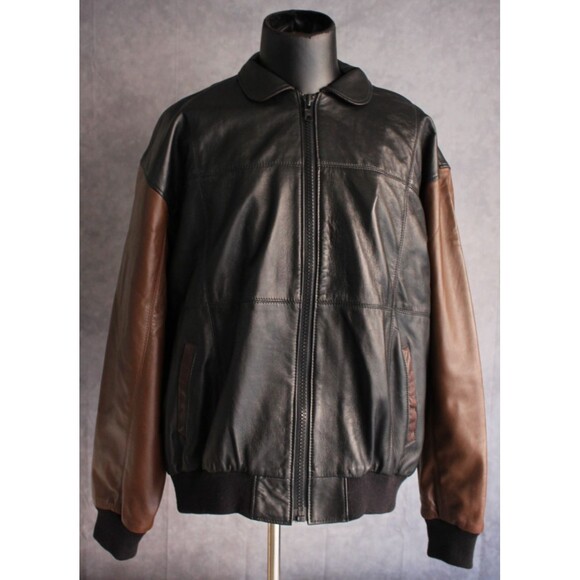 Fog City San Francisco Men's Leather Jacket Size XL Black Brown - Picture 1 of 8